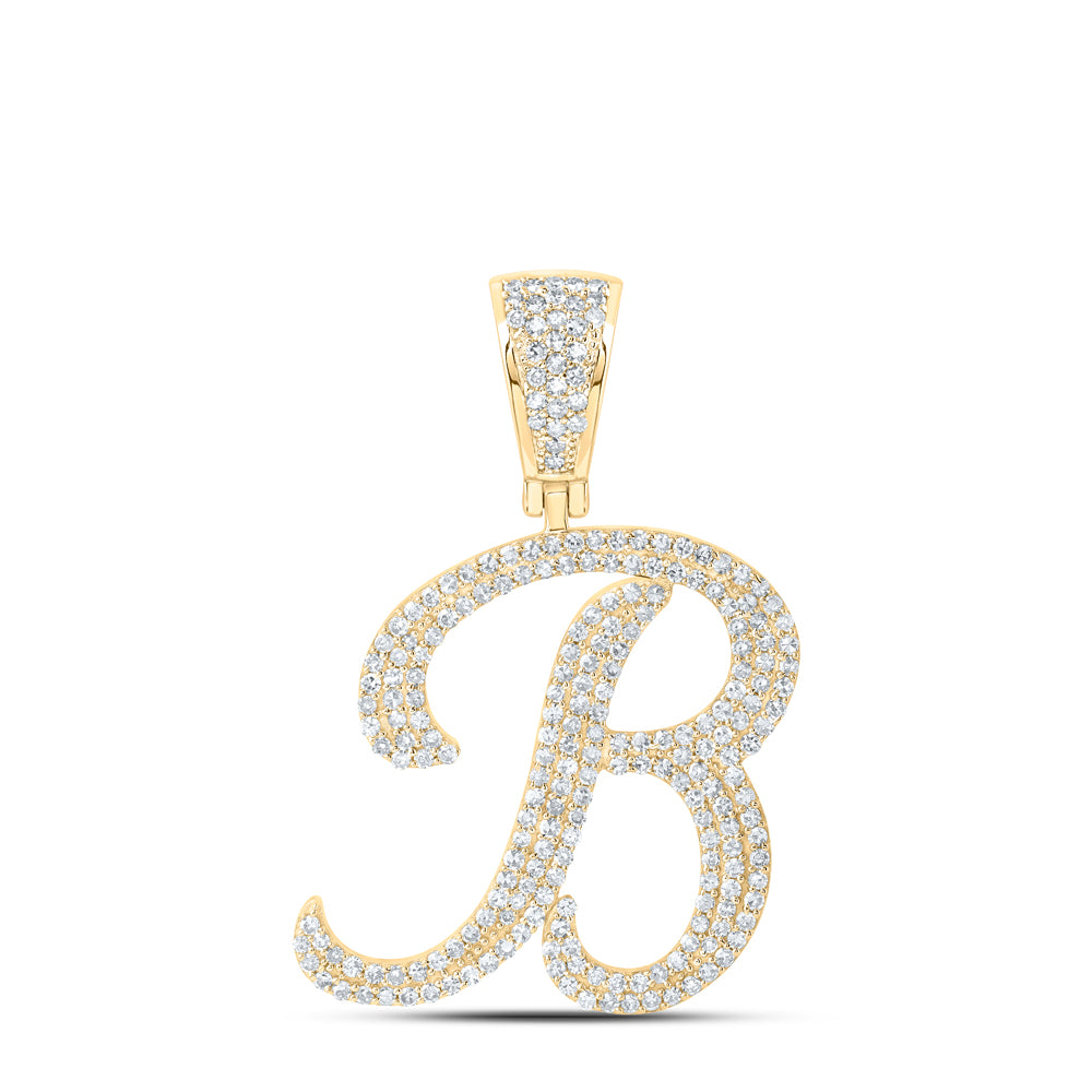 1.05 Ctw Natural Diamond Script Initial Letter Alphabet B Pendant in 10k Yellow Gold