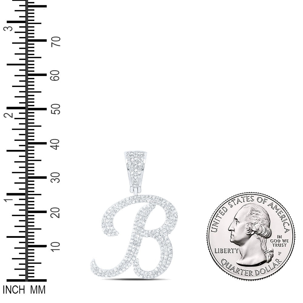 1.05 Ctw Natural Diamond Script Initial Letter Alphabet B Pendant in 10k White Gold