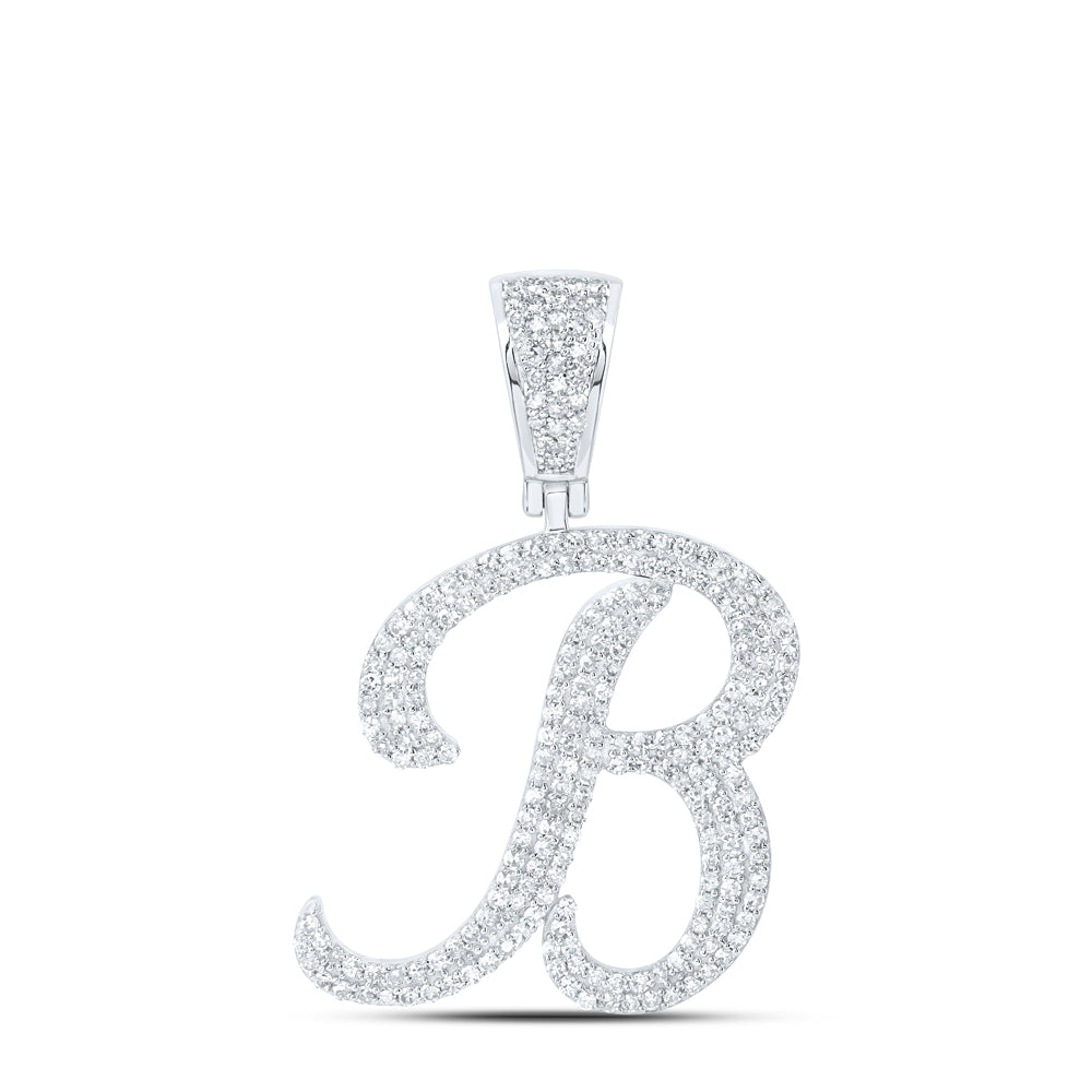 1.05 Ctw Natural Diamond Script Initial Letter Alphabet B Pendant in 10k White Gold