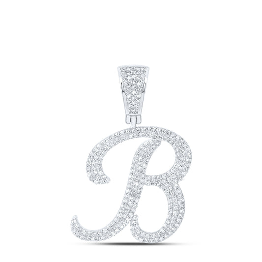 1.05 Ctw Natural Diamond Script Initial Letter Alphabet B Pendant in 10k White Gold