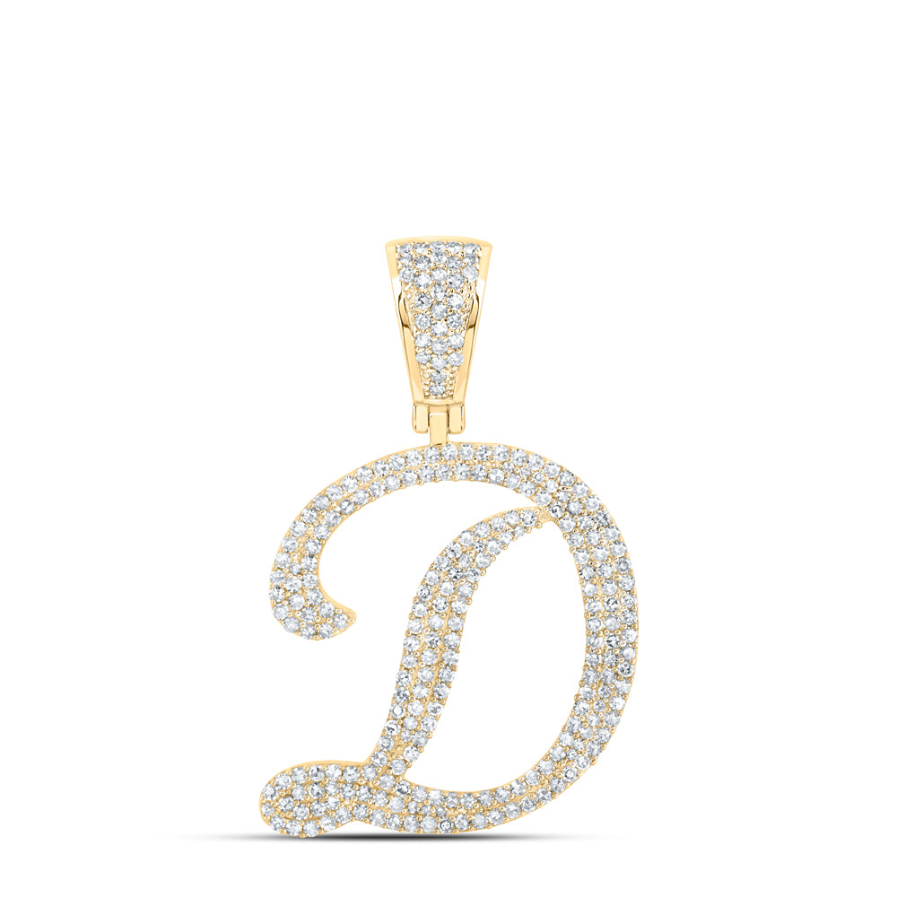 1.1 Ctw Natural Diamond Script Initial Letter Alphabet D Pendant in 10k Yellow Gold