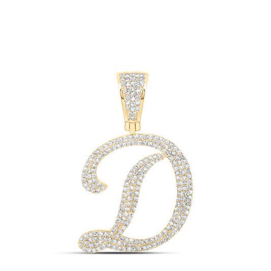 1.1 Ctw Natural Diamond Script Initial Letter Alphabet D Pendant in 10k Yellow Gold