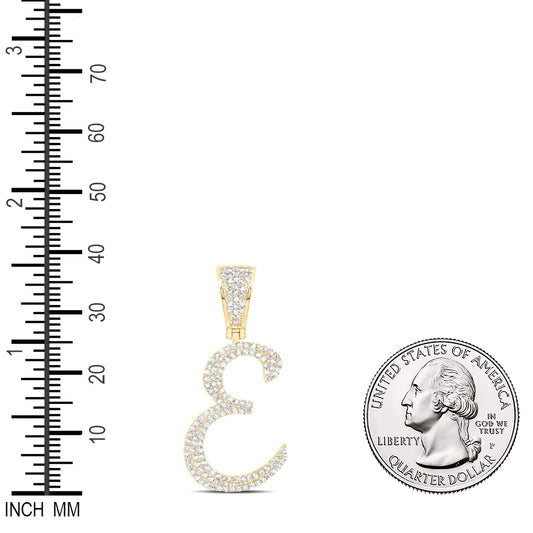 0.71 Ctw Natural Diamond Script Initial Letter Alphabet E Pendant in 10k Yellow Gold