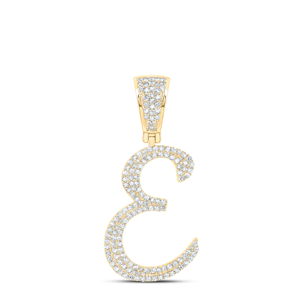 0.71 Ctw Natural Diamond Script Initial Letter Alphabet E Pendant in 10k Yellow Gold