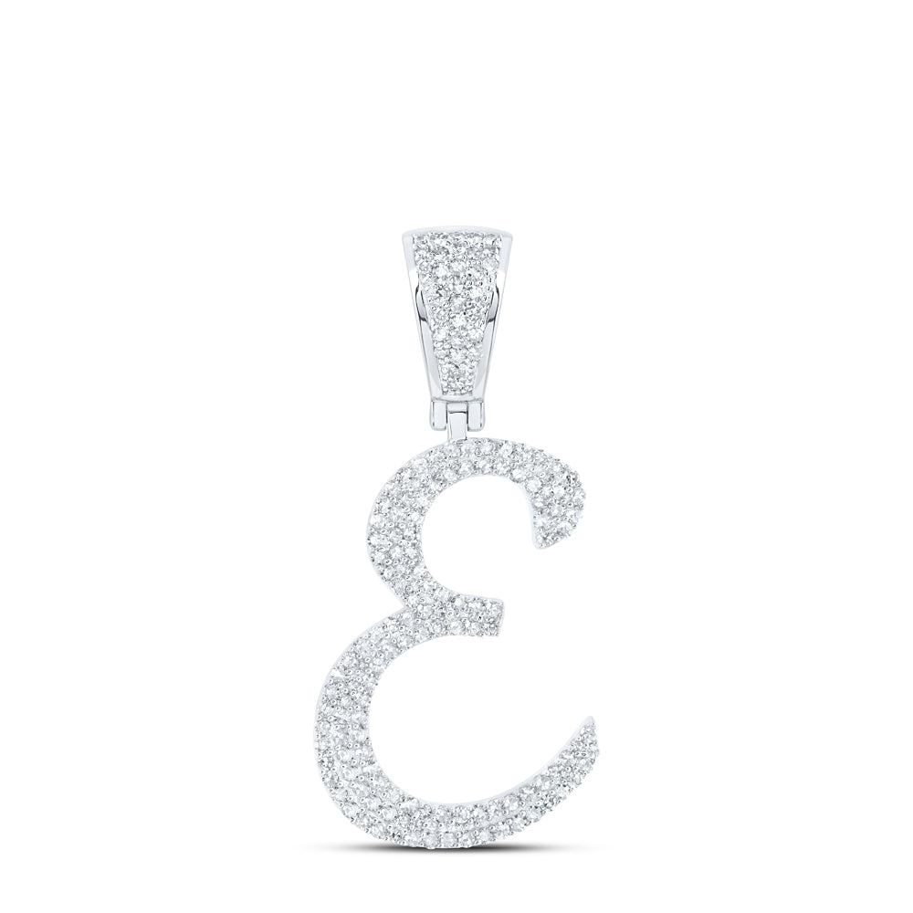 0.71 Ctw Natural Diamond Script Initial Letter Alphabet E Pendant in 10k White Gold