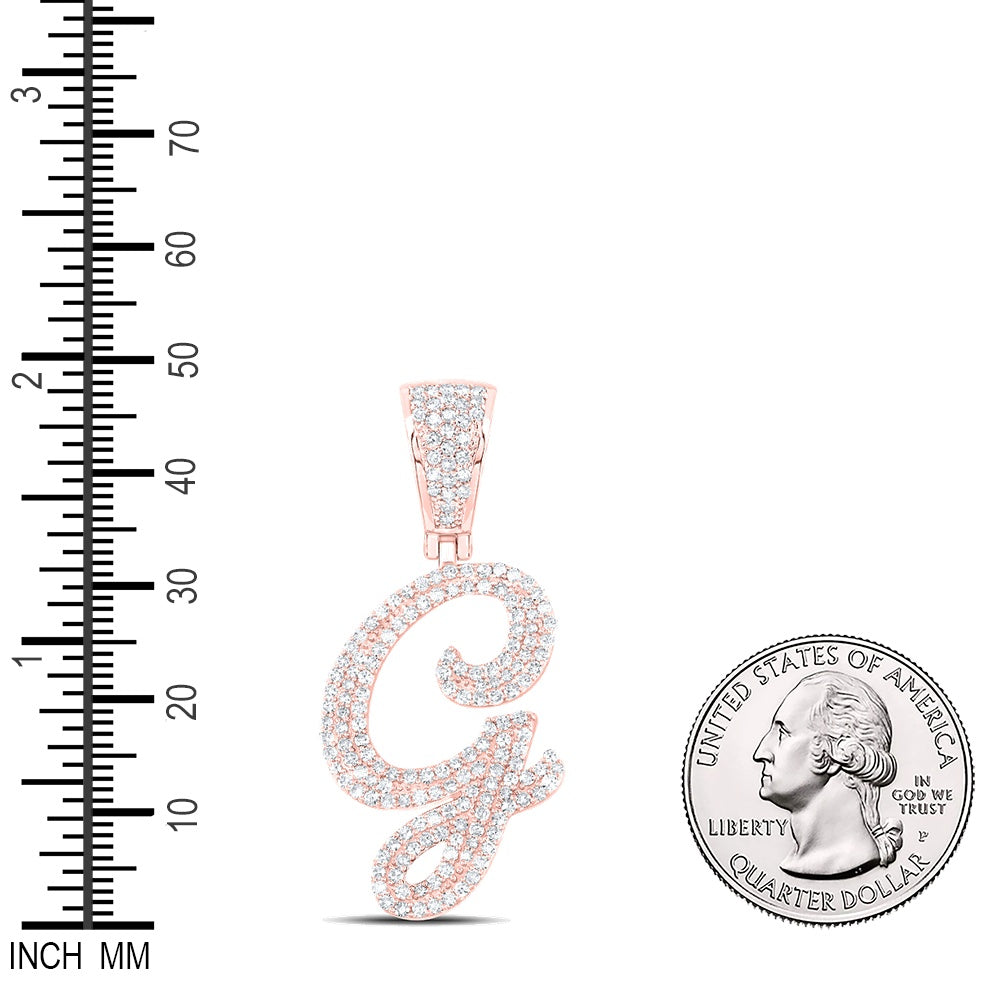 0.87 Ctw Natural Diamond Cursive Initial Letter Alphabet G Pendant in 10k Rose Gold