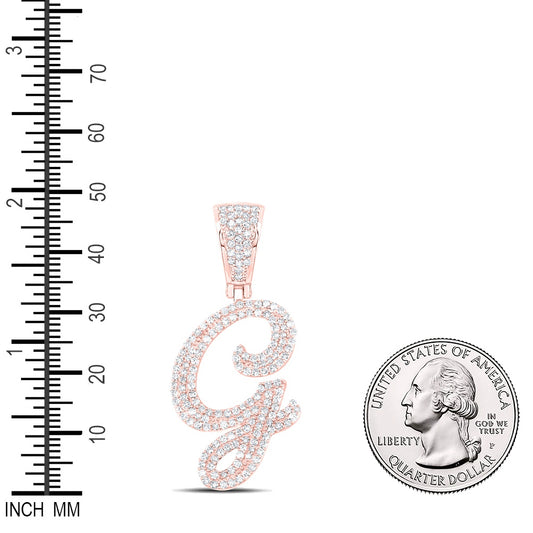 0.87 Ctw Natural Diamond Cursive Initial Letter Alphabet G Pendant in 10k Rose Gold
