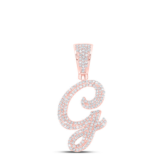 0.87 Ctw Natural Diamond Cursive Initial Letter Alphabet G Pendant in 10k Rose Gold
