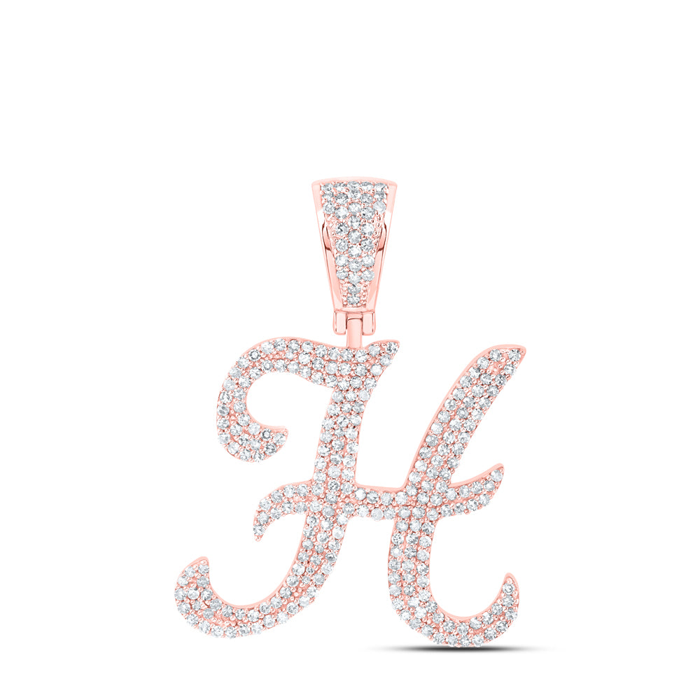 1.2 Ctw Natural Diamond Script Initial Letter Alphabet H Pendant in 10k Rose Gold