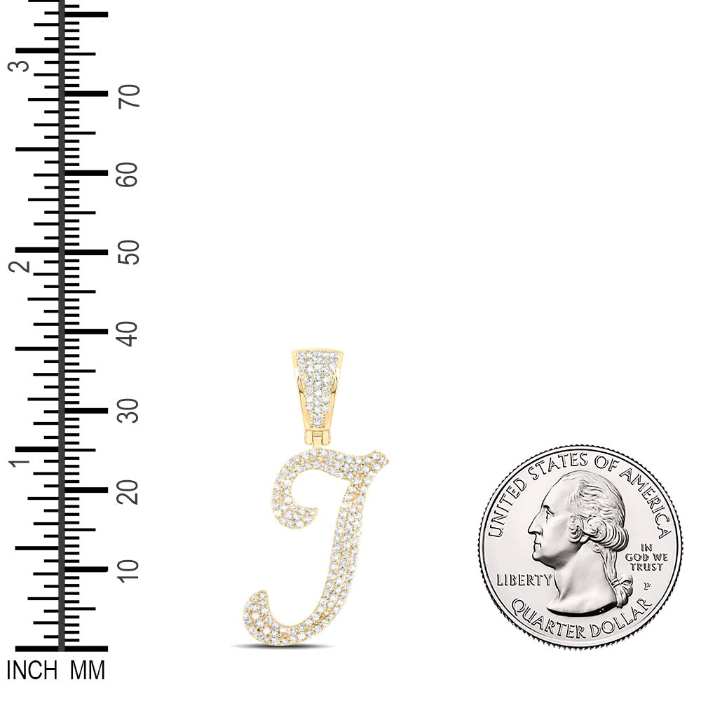 0.65 Ctw Natural Diamond Script Initial Letter Alphabet I Pendant in 10k Yellow Gold