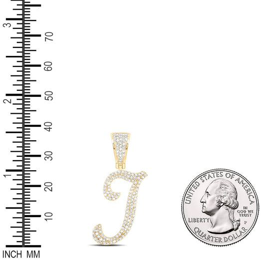 0.65 Ctw Natural Diamond Script Initial Letter Alphabet I Pendant in 10k Yellow Gold