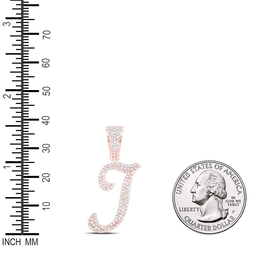 0.65 Ctw Natural Diamond Script Initial Letter Alphabet I Pendant in 10k Rose Gold