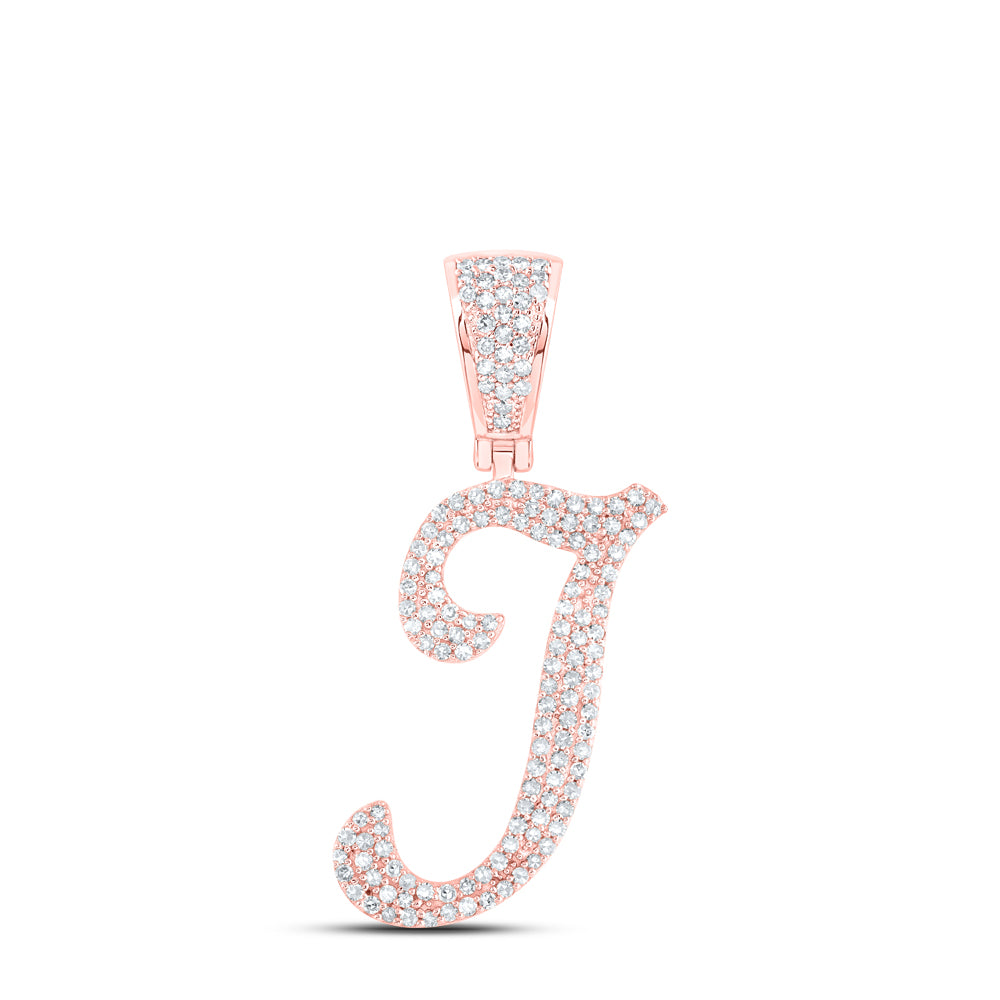 0.65 Ctw Natural Diamond Script Initial Letter Alphabet I Pendant in 10k Rose Gold