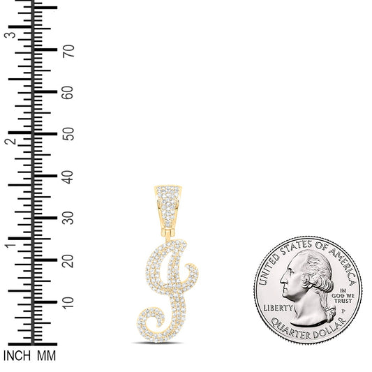 0.71 Ctw Natural Diamond Script Initial Letter Alphabet J Pendant in 10k Yellow Gold