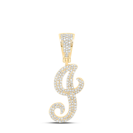 0.71 Ctw Natural Diamond Script Initial Letter Alphabet J Pendant in 10k Yellow Gold