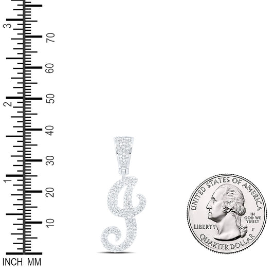 0.71 Ctw Natural Diamond Script Initial Letter Alphabet J Pendant in 10k White Gold