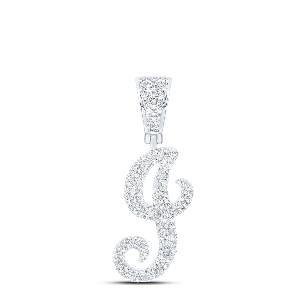 0.71 Ctw Natural Diamond Script Initial Letter Alphabet J Pendant in 10k White Gold