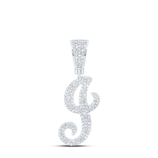 0.71 Ctw Natural Diamond Script Initial Letter Alphabet J Pendant in 10k White Gold