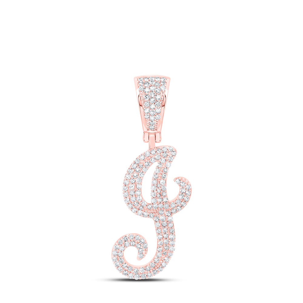 0.71 Ctw Natural Diamond Script Initial Letter Alphabet J Pendant in 10k Rose Gold