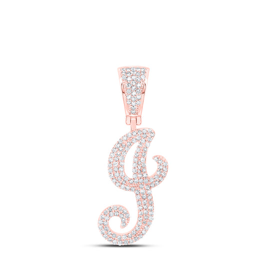0.71 Ctw Natural Diamond Script Initial Letter Alphabet J Pendant in 10k Rose Gold