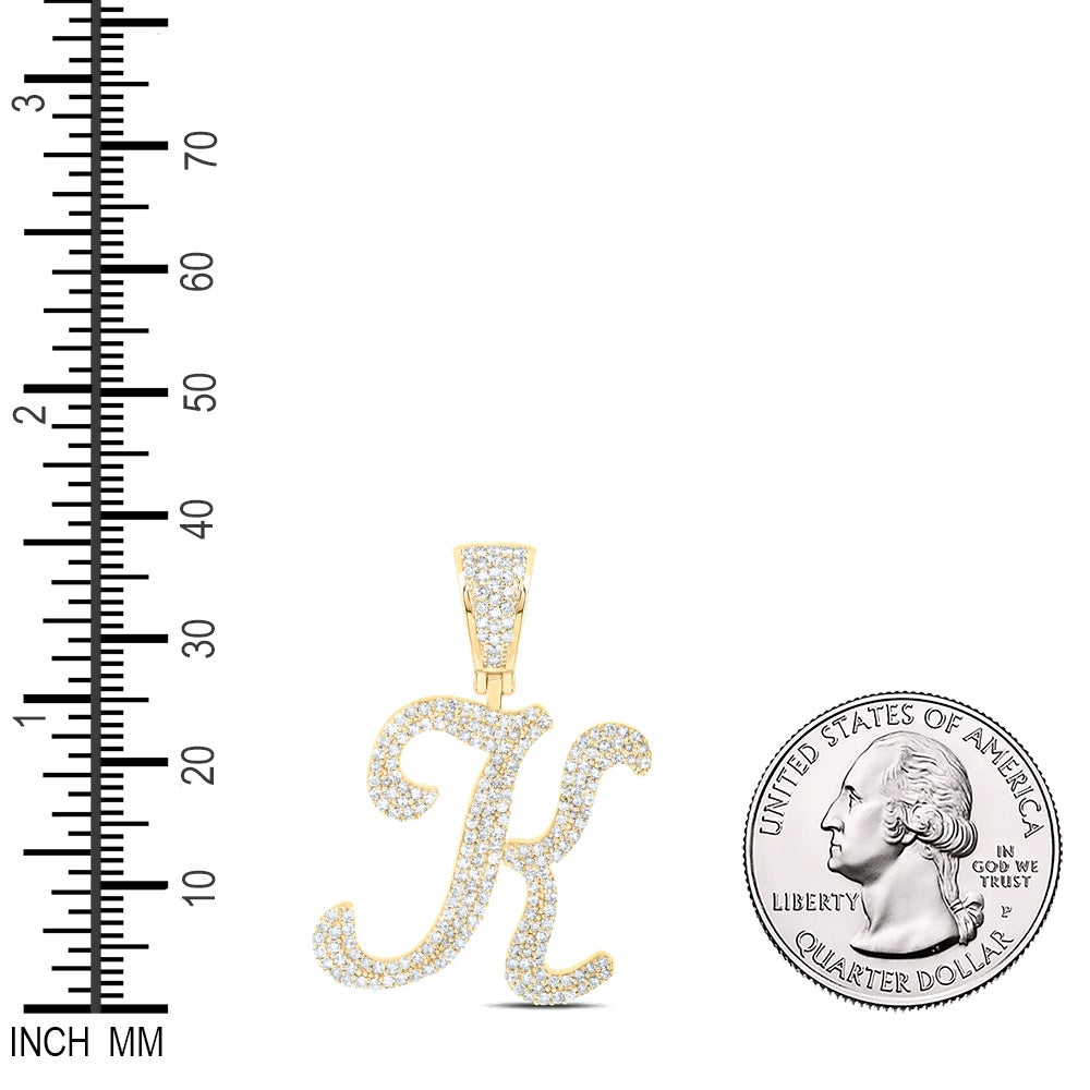 1.07 Ctw Natural Diamond Script Initial Letter Alphabet K Pendant in 10k Yellow Gold