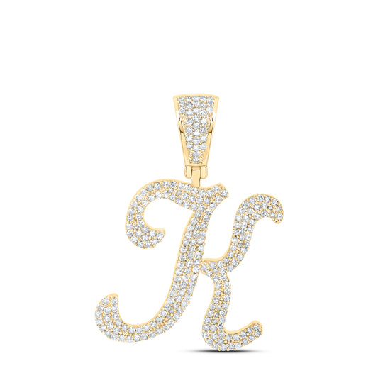1.07 Ctw Natural Diamond Script Initial Letter Alphabet K Pendant in 10k Yellow Gold