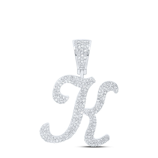 1.07 Ctw Natural Diamond Script Initial Letter Alphabet K Pendant in 10k White Gold