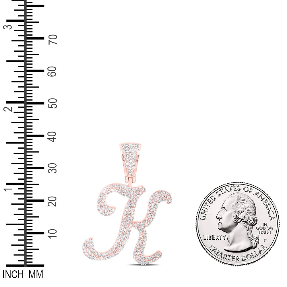 1.07 Ctw Natural Diamond Script Initial Letter Alphabet K Pendant in 10k Rose Gold