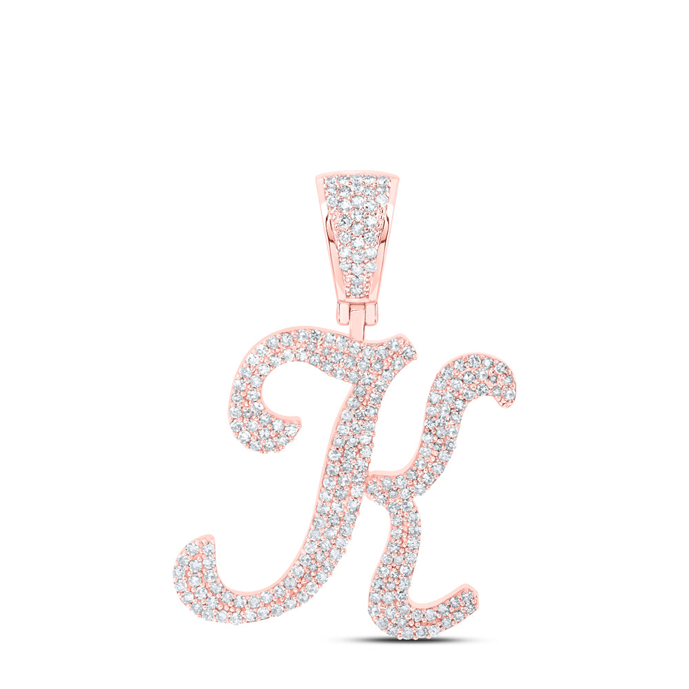 1.07 Ctw Natural Diamond Script Initial Letter Alphabet K Pendant in 10k Rose Gold