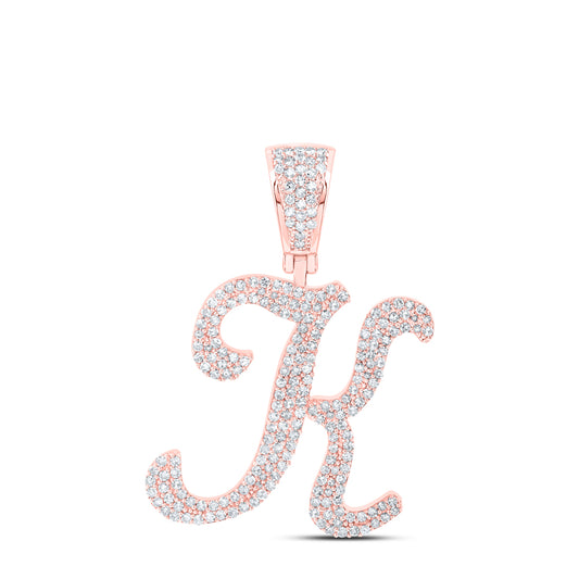 1.07 Ctw Natural Diamond Script Initial Letter Alphabet K Pendant in 10k Rose Gold