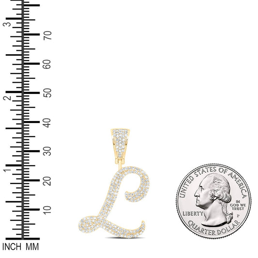0.91 Ctw Natural Diamond Script Initial Letter Alphabet L Pendant in 10k Yellow Gold