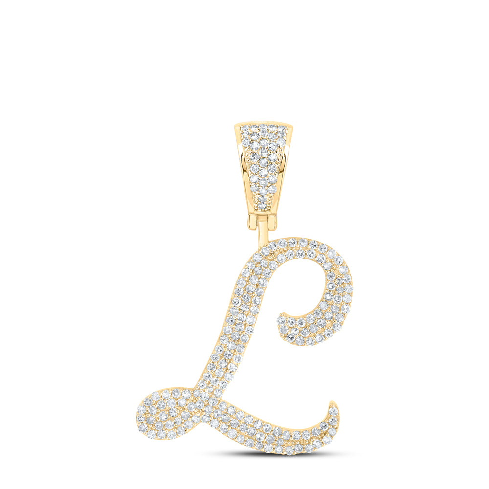 0.91 Ctw Natural Diamond Script Initial Letter Alphabet L Pendant in 10k Yellow Gold