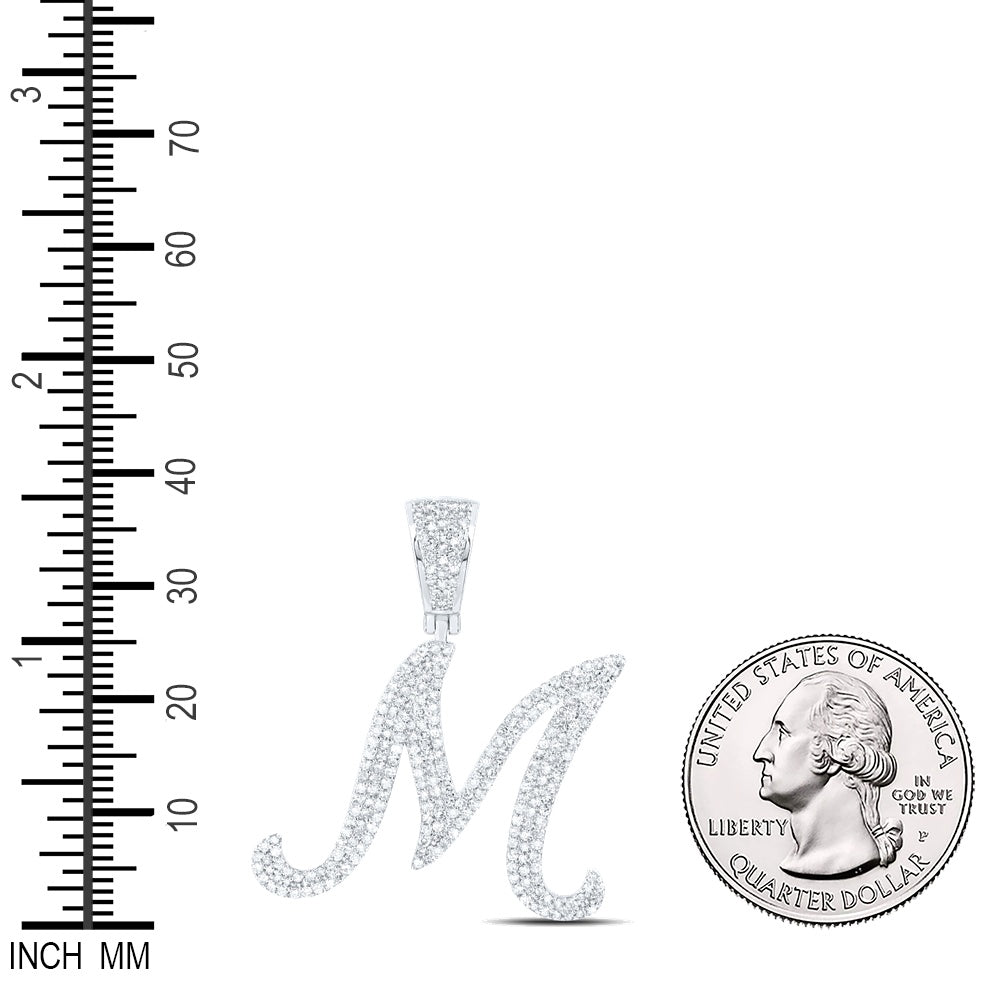 1.2 Ctw Natural Diamond Script Initial Letter Alphabet M Pendant in 10k White Gold
