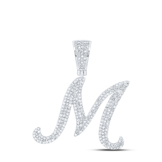 1.2 Ctw Natural Diamond Script Initial Letter Alphabet M Pendant in 10k White Gold