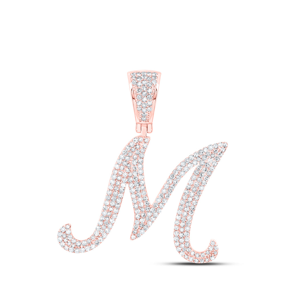 1.2 Ctw Natural Diamond Script Initial Letter Alphabet M Pendant in 10k Rose Gold