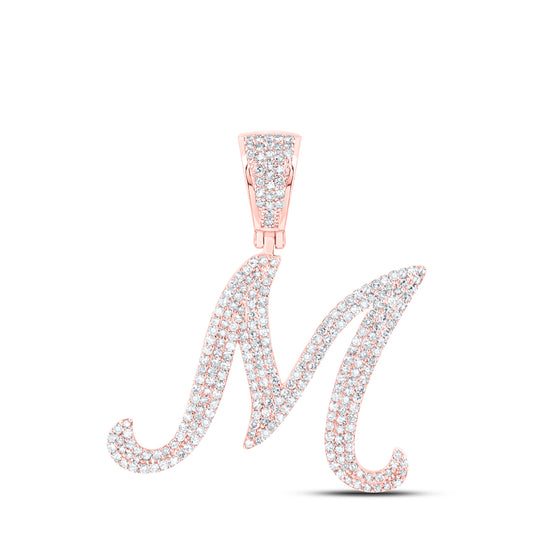 1.2 Ctw Natural Diamond Script Initial Letter Alphabet M Pendant in 10k Rose Gold