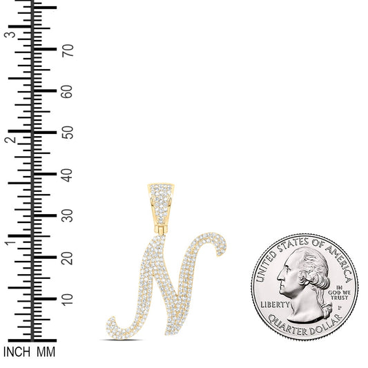 1.04 Ctw Natural Diamond Script Initial Letter Alphabet N Pendant in 10k Yellow Gold