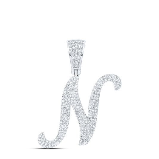 1.04 Ctw Natural Diamond Script Initial Letter Alphabet N Pendant in 10k White Gold