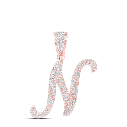 1.04 Ctw Natural Diamond Script Initial Letter Alphabet N Pendant in 10k Rose Gold