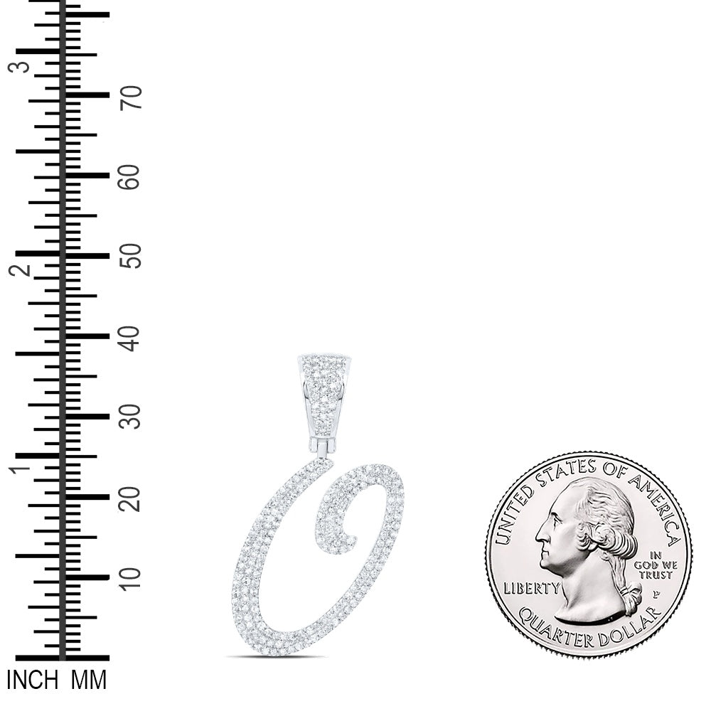 0.83 Ctw Natural Diamond Script Initial Letter Alphabet O Pendant in 10k White Gold