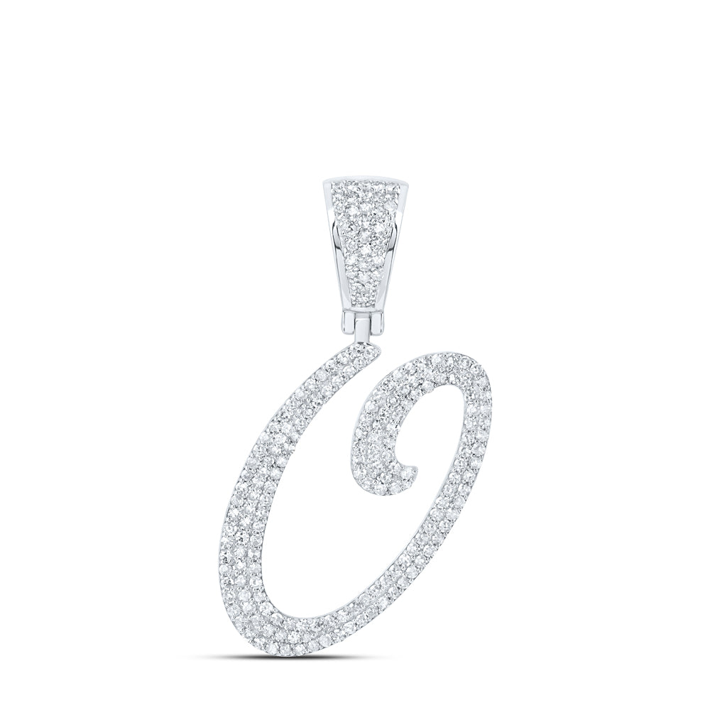 0.83 Ctw Natural Diamond Script Initial Letter Alphabet O Pendant in 10k White Gold