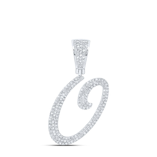 0.83 Ctw Natural Diamond Script Initial Letter Alphabet O Pendant in 10k White Gold