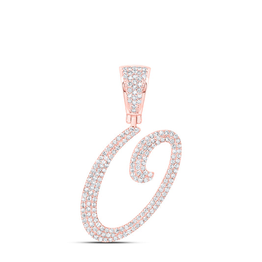 0.83 Ctw Natural Diamond Script Initial Letter Alphabet O Pendant in 10k Rose Gold