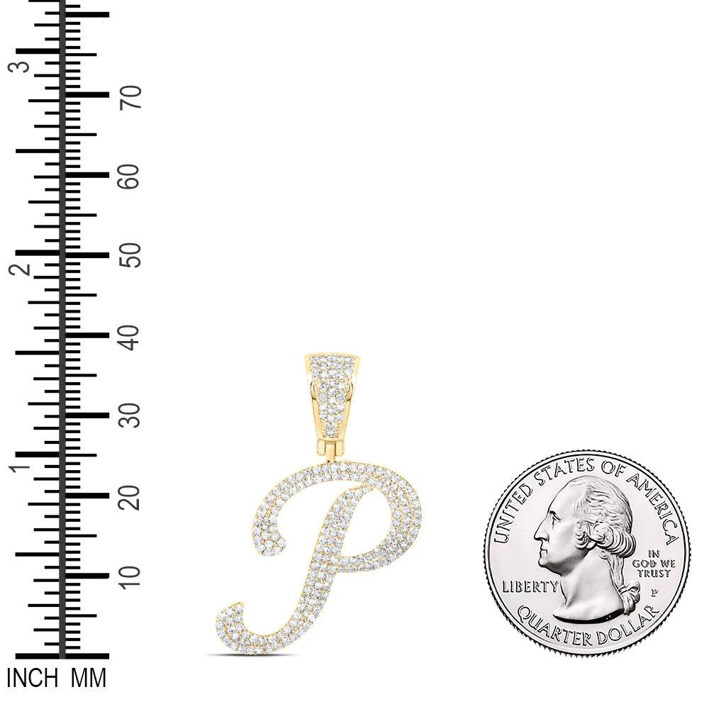0.9 Ctw Natural Diamond Script Initial Letter Alphabet P Pendant in 10k Yellow Gold