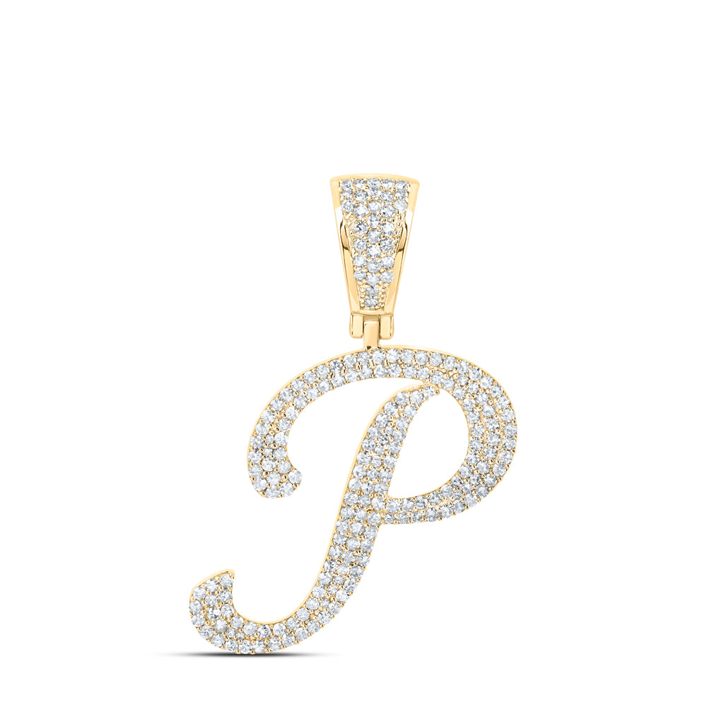 0.9 Ctw Natural Diamond Script Initial Letter Alphabet P Pendant in 10k Yellow Gold