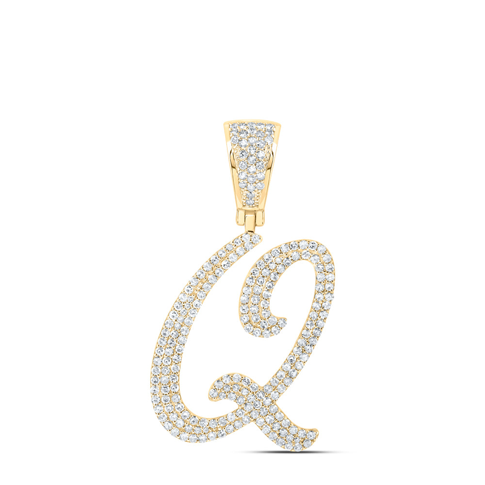 1 Ctw Natural Diamond Script Initial Letter Alphabet Q Pendant in 10k Yellow Gold