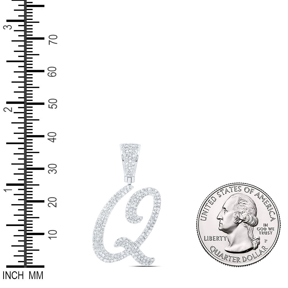 1 Ctw Natural Diamond Script Initial Letter Alphabet Q Pendant in 10k White Gold