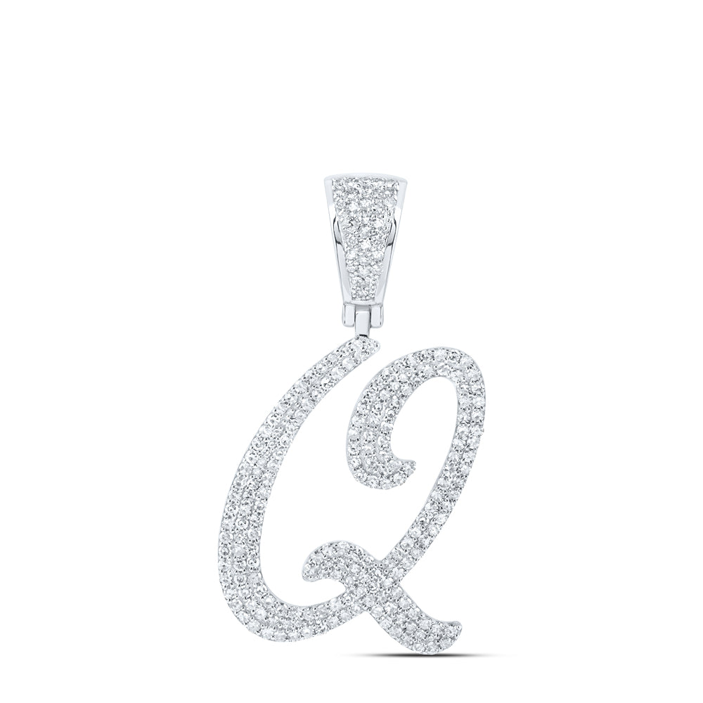 1 Ctw Natural Diamond Script Initial Letter Alphabet Q Pendant in 10k White Gold