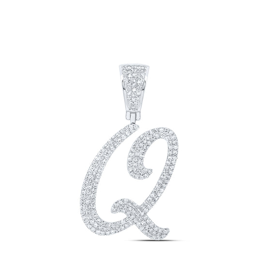 1 Ctw Natural Diamond Script Initial Letter Alphabet Q Pendant in 10k White Gold