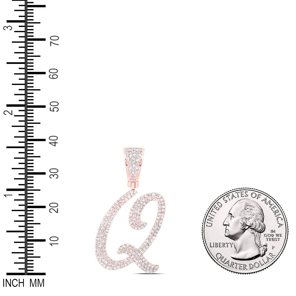 1 Ctw Natural Diamond Script Initial Letter Alphabet Q Pendant in 10k Rose Gold